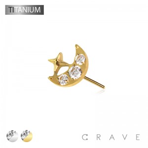 IMPLANT GRADE TITANIUM THREADLESS PUSH IN MULTI CZ STAR WITH MOON TOP PART